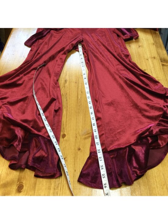 Betsey Johnson Velvet Jumpsuit Sleeveless Ruffled Wide Leg Red Burgundy Size 8 - Picture 8 of 11